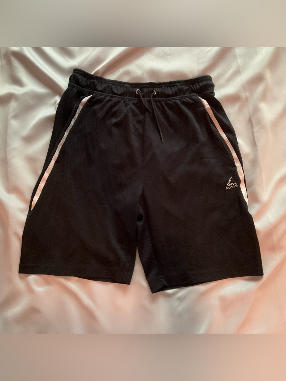 Reebok Black Athletic Shorts with White Side Stripes
